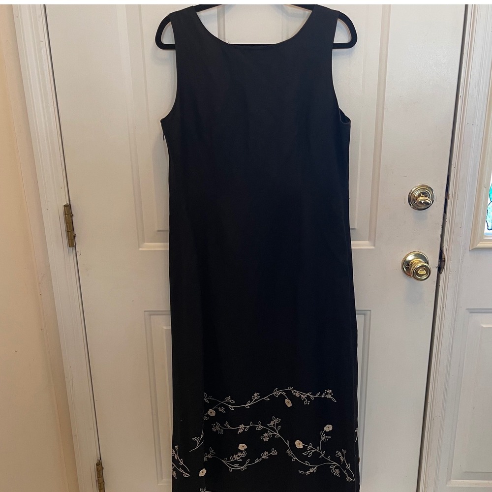 Kenar Black Linen Blend Floral Embroidered Sheath Dress 12 Beach Resort Dress - Picture 2 of 8